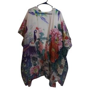 JC Sunny Peony & Peacock Kimono Novelty Cotton Size One Size